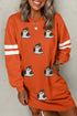 Sequin Ghost Pattern Varsity Sleeve Sweatshirt Pockets Dress