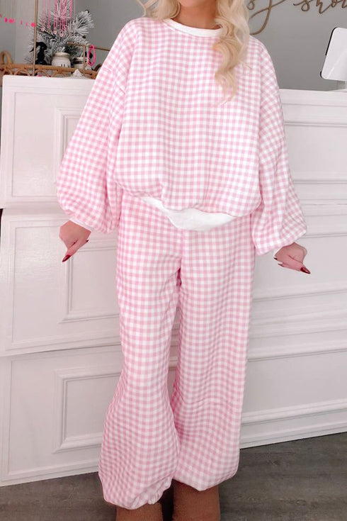 Plaid Long Sleeve Two Piece Pant Set