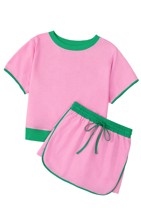 Contrast Trim Drop Shoulder Two Piece Skort Set