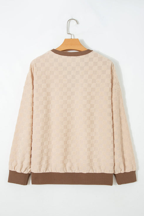 Plush Checkered Twisted Rib Long Sleeve Top