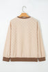 Plush Checkered Twisted Rib Detail Long Sleeve Top
