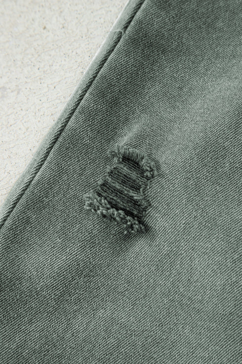 Distressed Raw Edge Wide Leg Denim Jeans