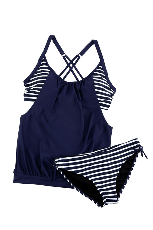 Adjustable Drawstring Blouson Hem Print Tankini Set