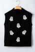 Glitter Ghost Print High Neck Graphic Tank Top