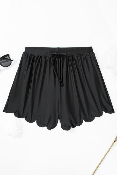 Scalloped Hem Drawstring Waist Pull On Shorts