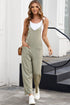 Solid Casual Adjustable Spaghetti Strap Straight Leg Jumpsuit