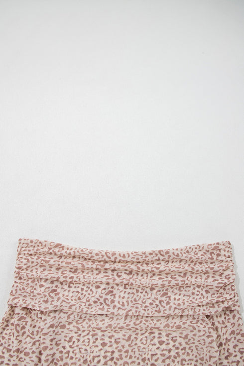 Leopard Print Foldover Off Shoulder Sheer Long Sleeve Mesh Top