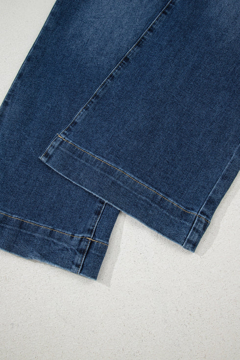 Cropped High Rise Wide Leg Stretch Denim Jeans