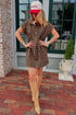 Leopard Print Western Shift Button Collar Pocket Mini Dress