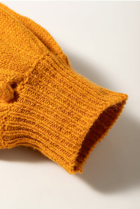 Slouchy Color Block Pom Pom Textured Knit Cardigan