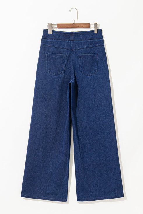Casual Solid Loose Fit Wide Leg Jeans