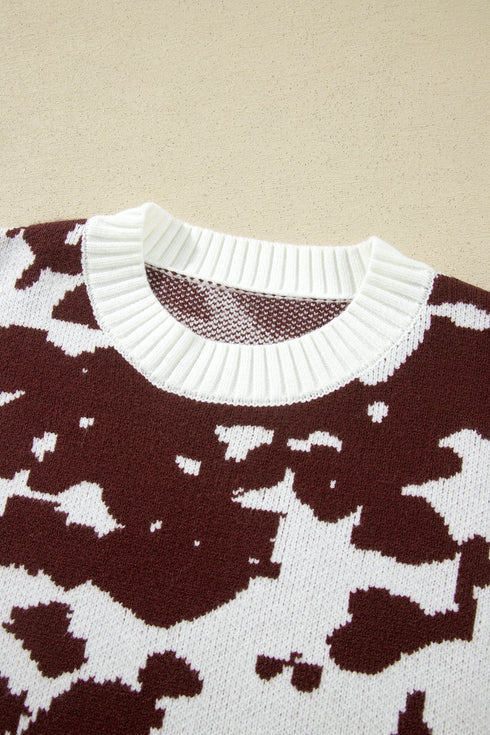 Cow Pattern Western Long Sleeve Round Neck Pullover Sweater
