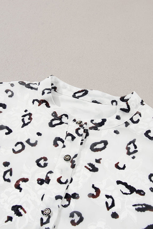 Abstract Animal Print Ruffle Cuff Button Front Blouse
