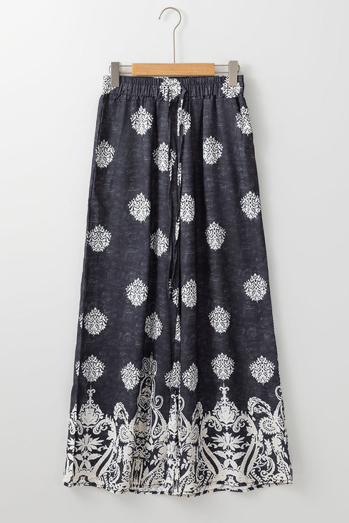 Bohemian Paisley Print Elastic Waist Wide Leg Pants