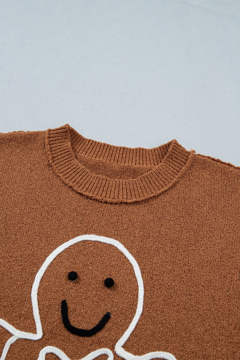 Embroidery Oversized Drop Shoulder Round Neck Sweater