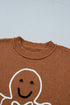 Embroidered Oversized Drop Shoulder Round Neck Pullover Sweater