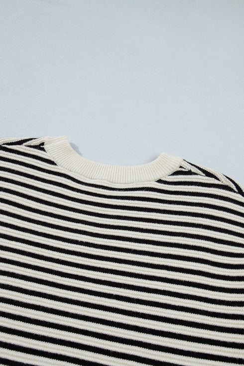 Striped Ribbed Trim Drop Shoulder Oversized Sweater