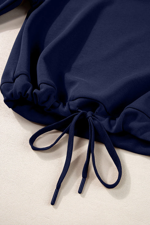 Cowl Neck Drawstring Pullover Wide Leg Athleisure Pant Set