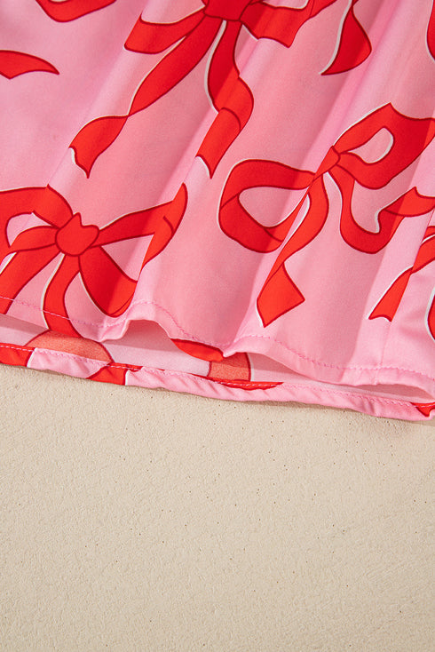 Bow Print Long Sleeve Wide Leg Sleepwear