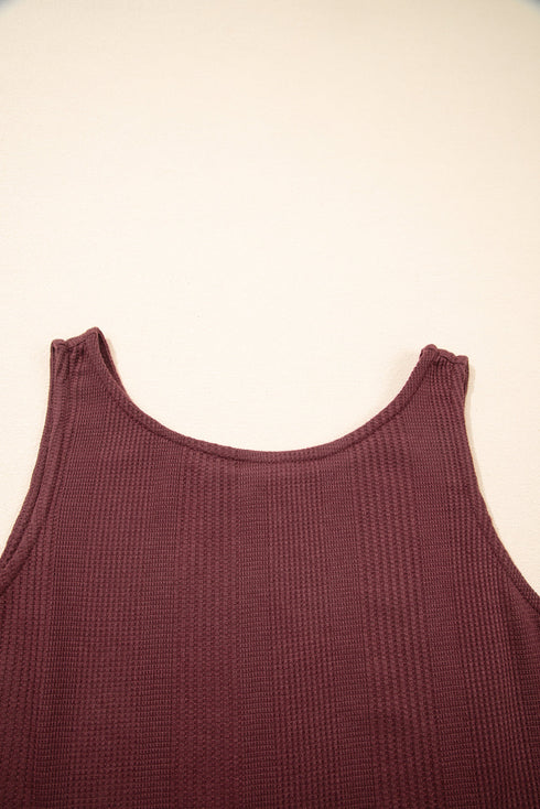 Textured Ribbed Ruffle Tank Top Wide Leg Pant Set