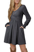 Shirred Cuff Button Round Neck Long Sleeve Mini Dress