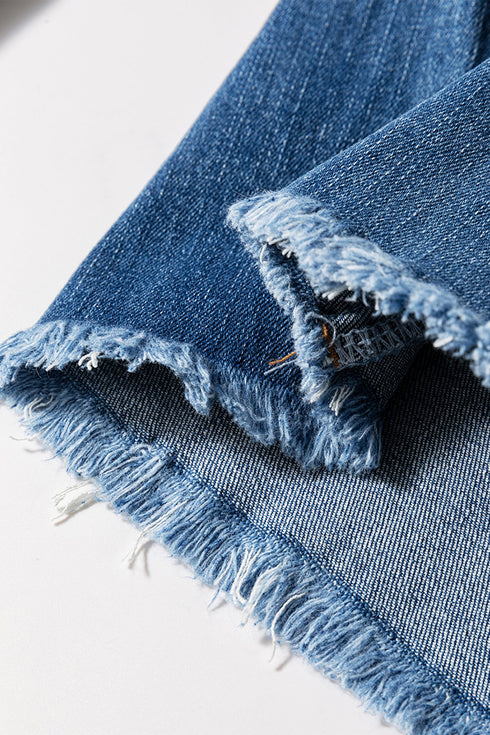 High Waist Button Fly Seamed Raw Hem Wide Leg Jeans