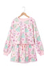 Floral Lace Trim Long Sleeve Coordinated Two Piece Skirt Set