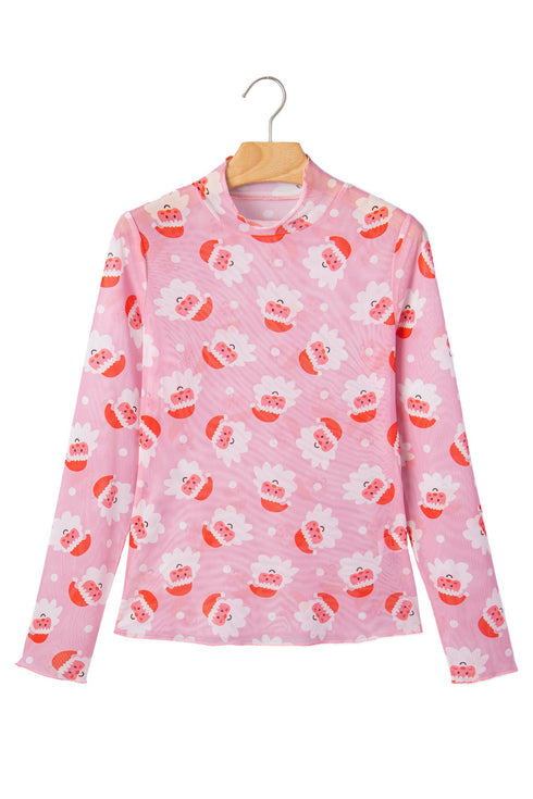 Abstract Stand Neck Sheath Long Sleeve Top