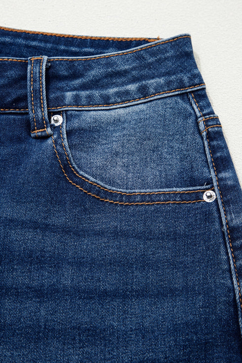 Seam Detail Raw Hem Ankle Length Denim Jeans