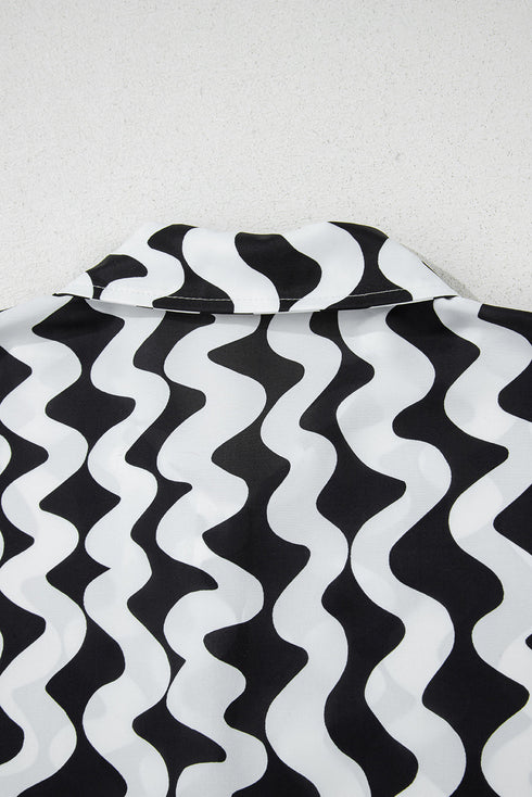 Wavy Print Tie Front One Piece Swimsuit