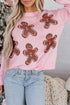 Gingerbread Pattern Round Neck Long Sleeve Shift Sweater