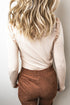 Ribbed Round Neck Frill Detail Long Sleeve Top