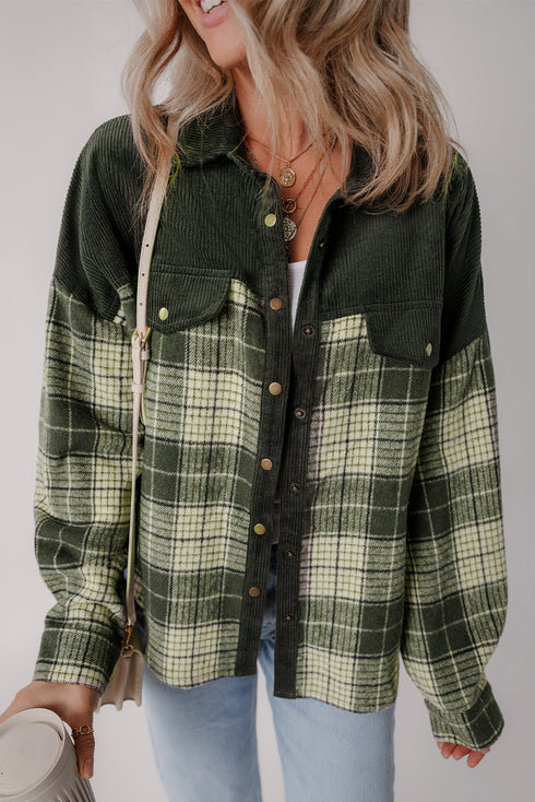 Mixed Patchwork Snap Button Casual Plaid Shacket