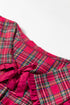 Plaid Tie Neck Ruffle Cuff Long Sleeve Blouse