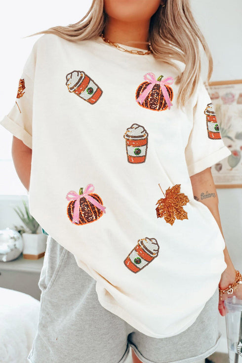 Sequined Pumpkin Graphic Shift Silhouette Statement Tee