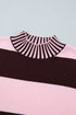 Striped Panel High Neck Drop Shoulder Relaxed Pullover Sweater