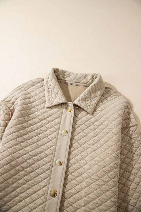 Casual Textured Quilted Puffer Button Front Shacket Jacket