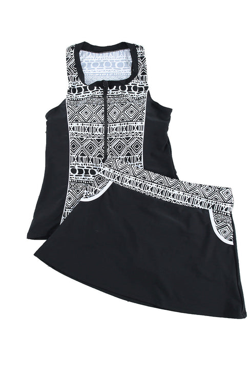 Sleeveless Geometric Print Zip Front Dress