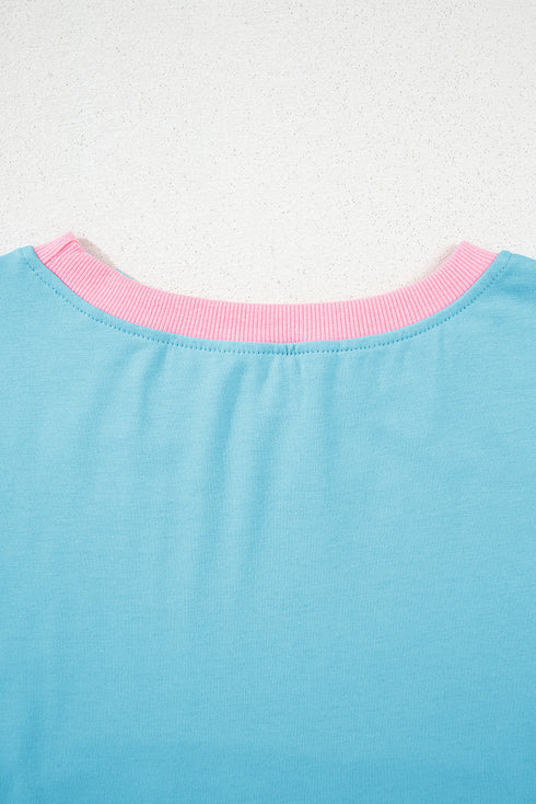 Contrast Trim Drop Shoulder Two Piece Skort Set