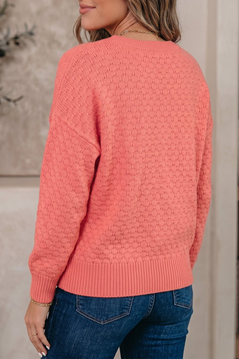 Drop Shoulder Ribbed Knit Long Sleeve Sweater