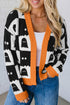 Geometric Ghost Print Drop Shoulder Knit Cardigan