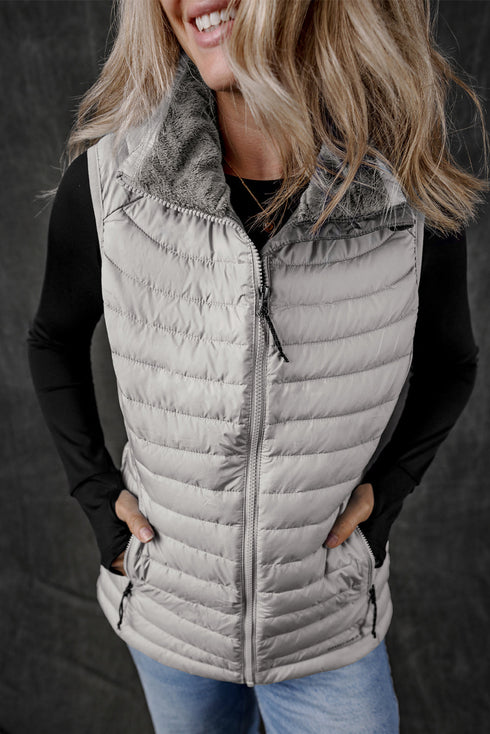 Plush Collar Quilted Zip Front Puffer Vest