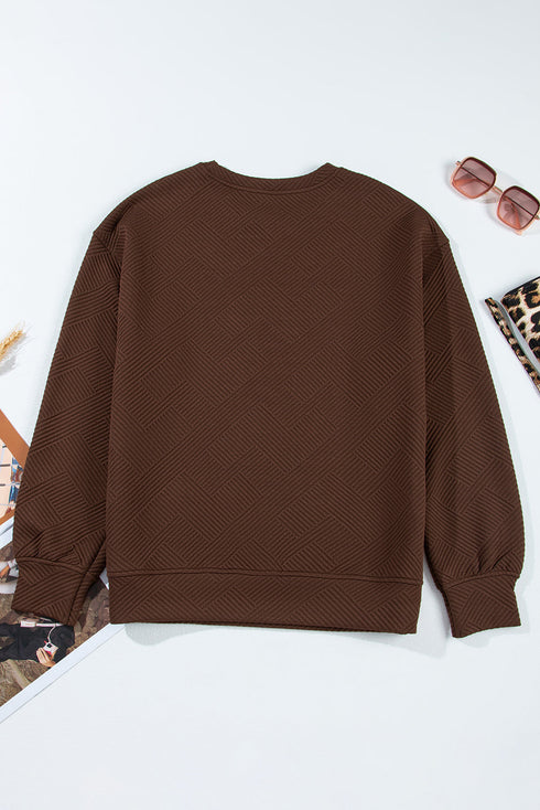 Textured Round Neck Drop Shoulder Pullover Sweatshirt