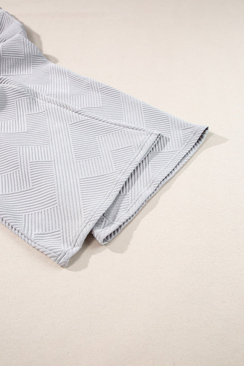 Solid Textured Collared V Neck Wide Leg Pant Sets