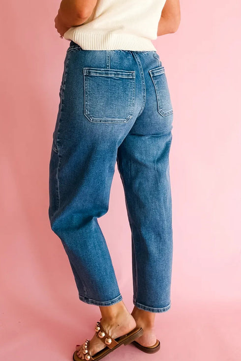 Drawstring Waist Pocket Detail Ankle Length Denim Jeans