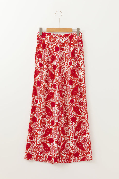 Bohemian Paisley Print Buttoned High Waist Wide Leg Pants