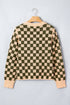 Checkered Drop Shoulder Long Sleeve Knit Sweater