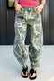 Camo Print Button Fly Straight Leg Ankle Length Jeans