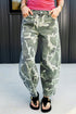 Camo Print Button Fly Straight Leg Ankle Length Jeans