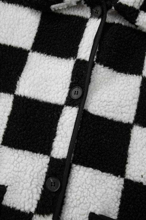 Checkered Collared Buttoned Side Pocket Fleece Jacket